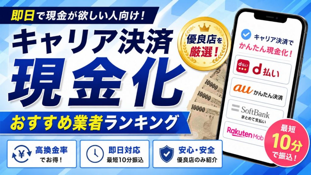 キャリア決済現金化おすすめ業者10選！即日振込・換金率を徹底比較