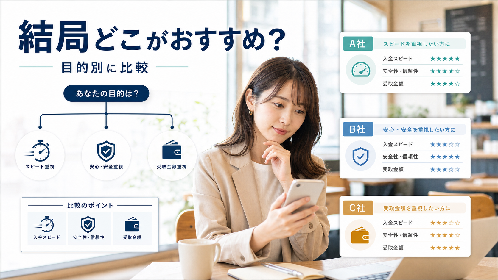 結局どこがおすすめ?目的別おすすめの現金化業者